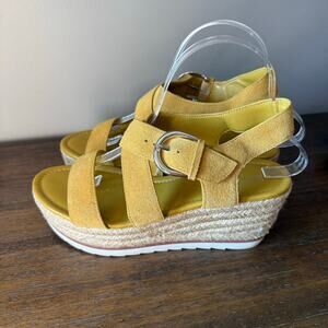 Marc Fisher Woman’s Zain Espadrille Mustard Wedge Suede Sandals-Size 8M
